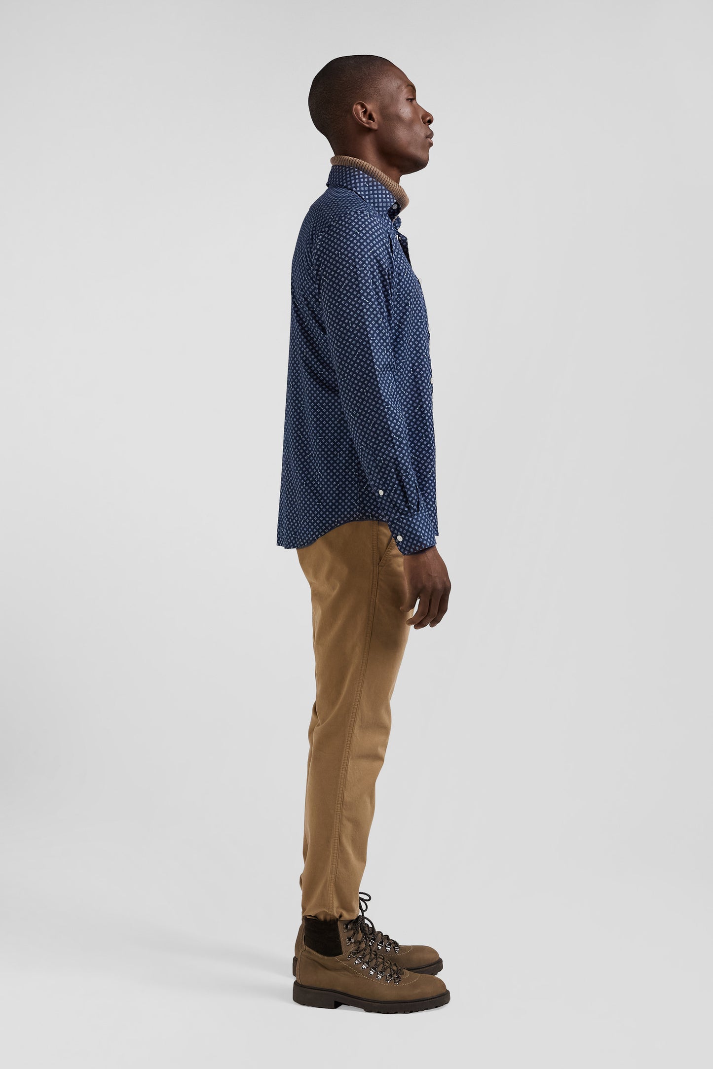 Slim fit shirt in indigo cotton poplin with graphic print