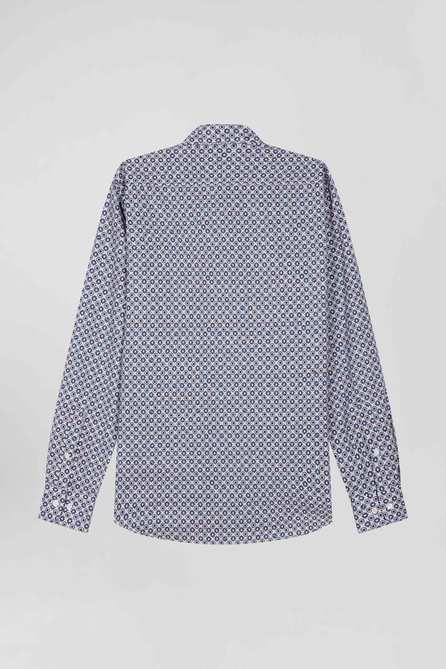 Chemise en coton à micro-motifs ciel coupe Slim