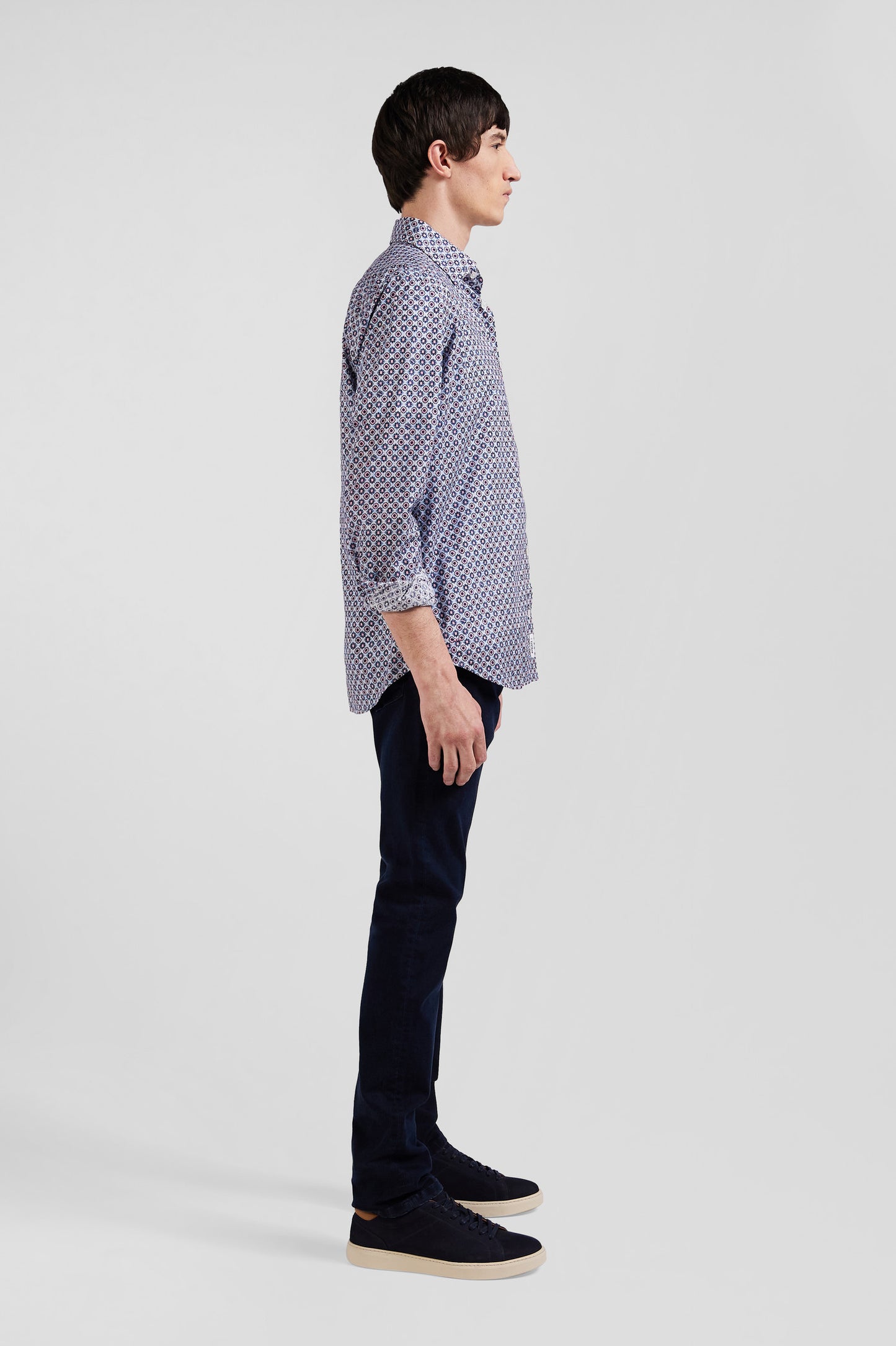 Slim fit cotton shirt with sky micropatterns