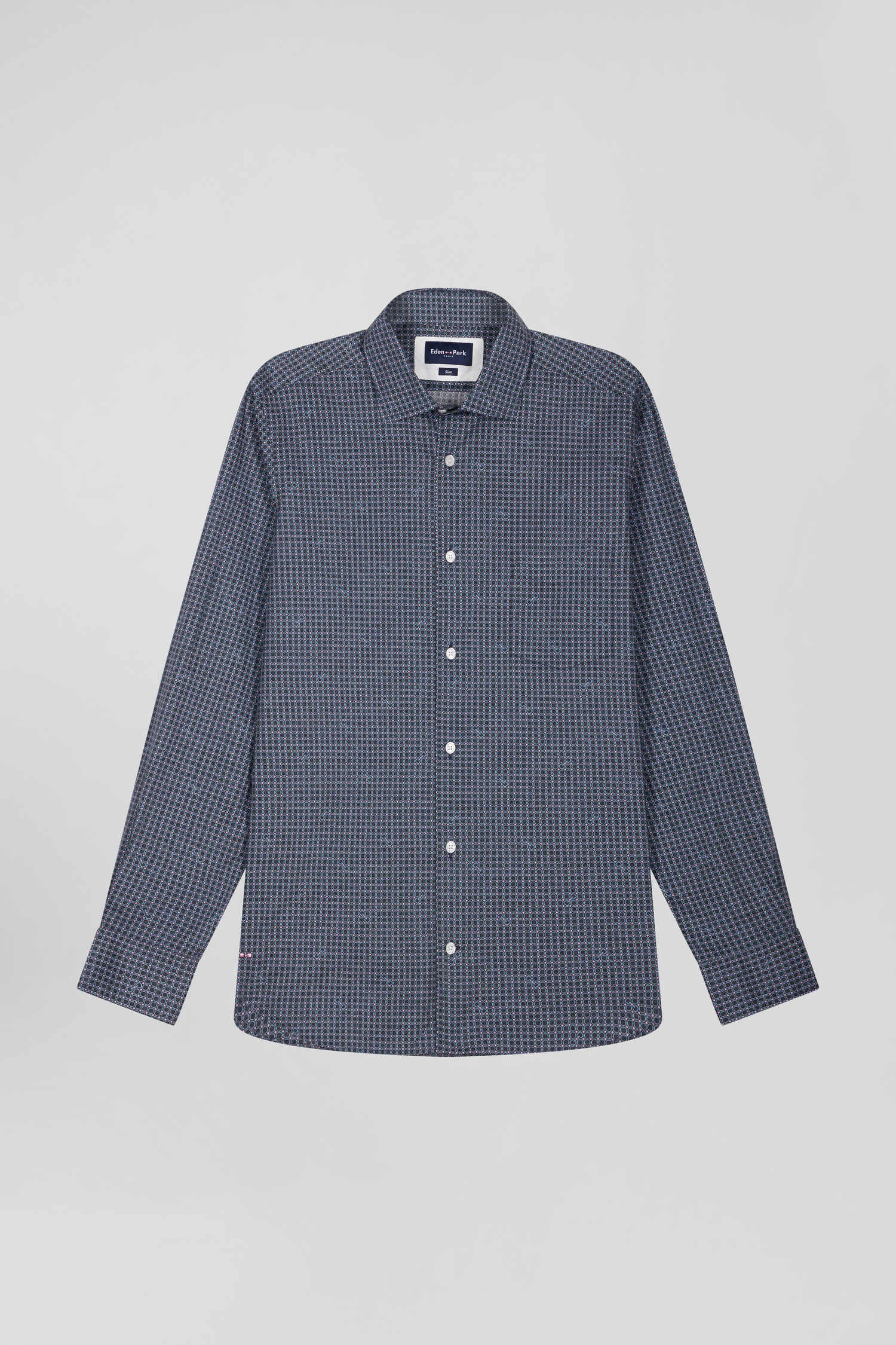 Chemise en coton à micro-carreaux bleu marine coupe Slim