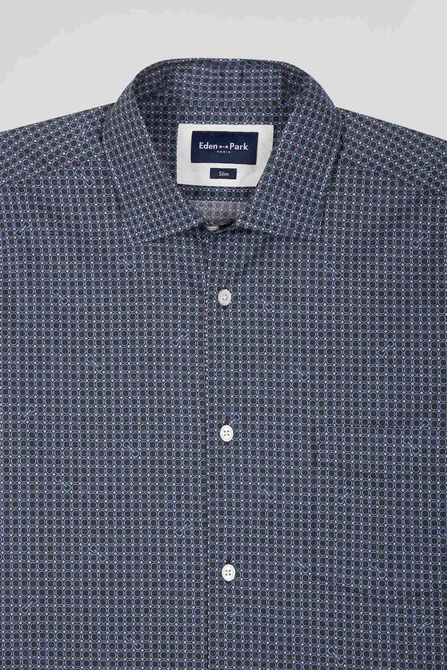 Chemise en coton à micro-carreaux bleu marine coupe Slim - Image 8