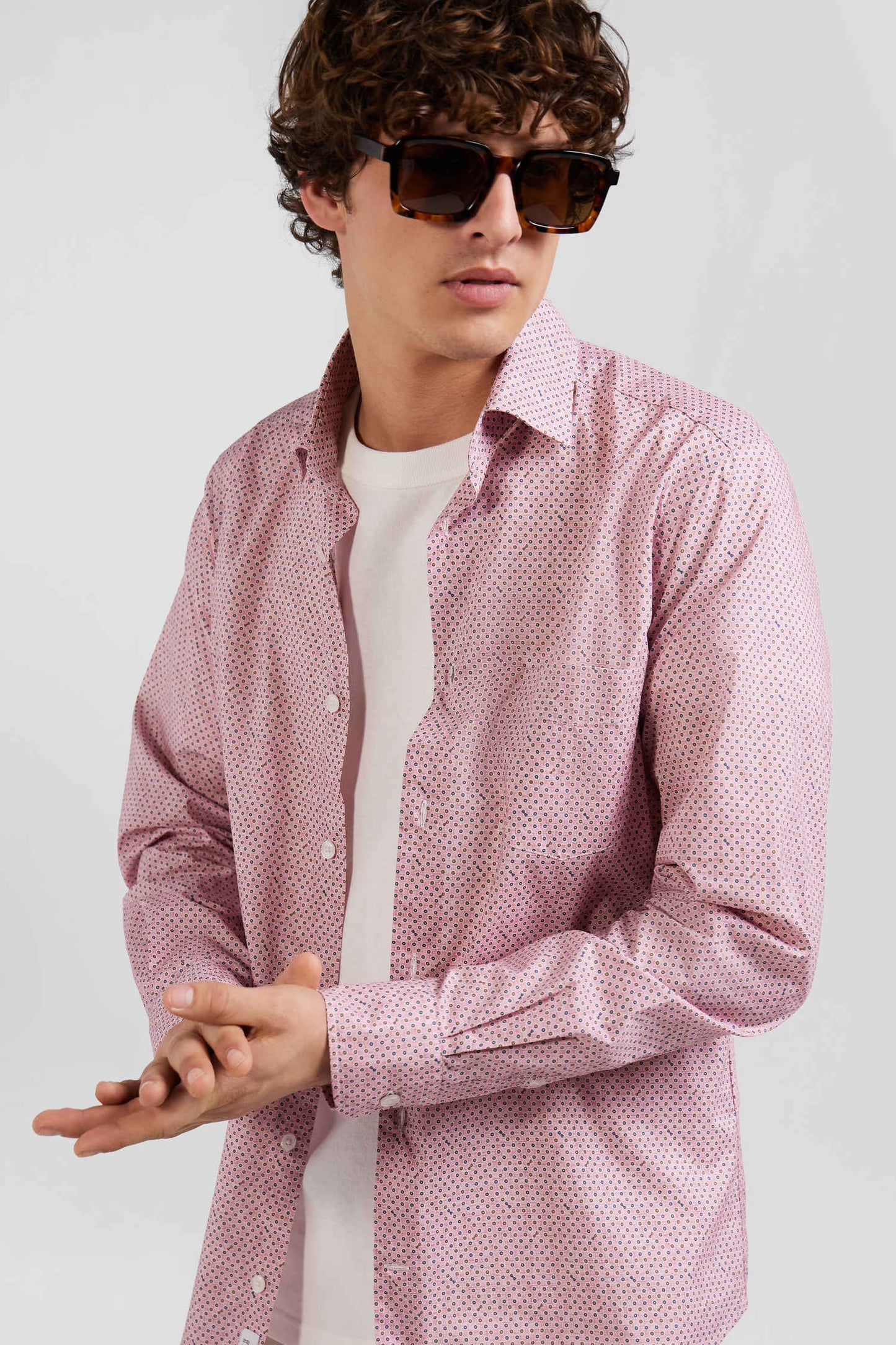 Chemise en coton rose coupe Slim - Image 3