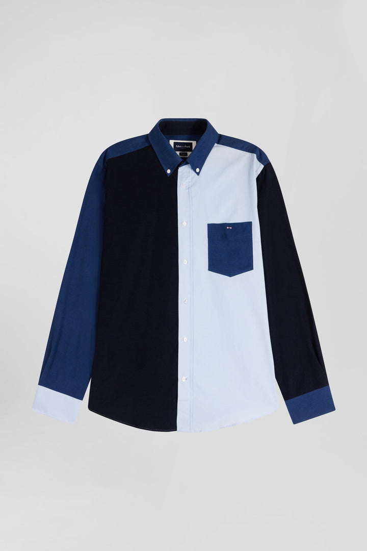 Chemise tricolore en coton bleu marine coupe Regular alt view