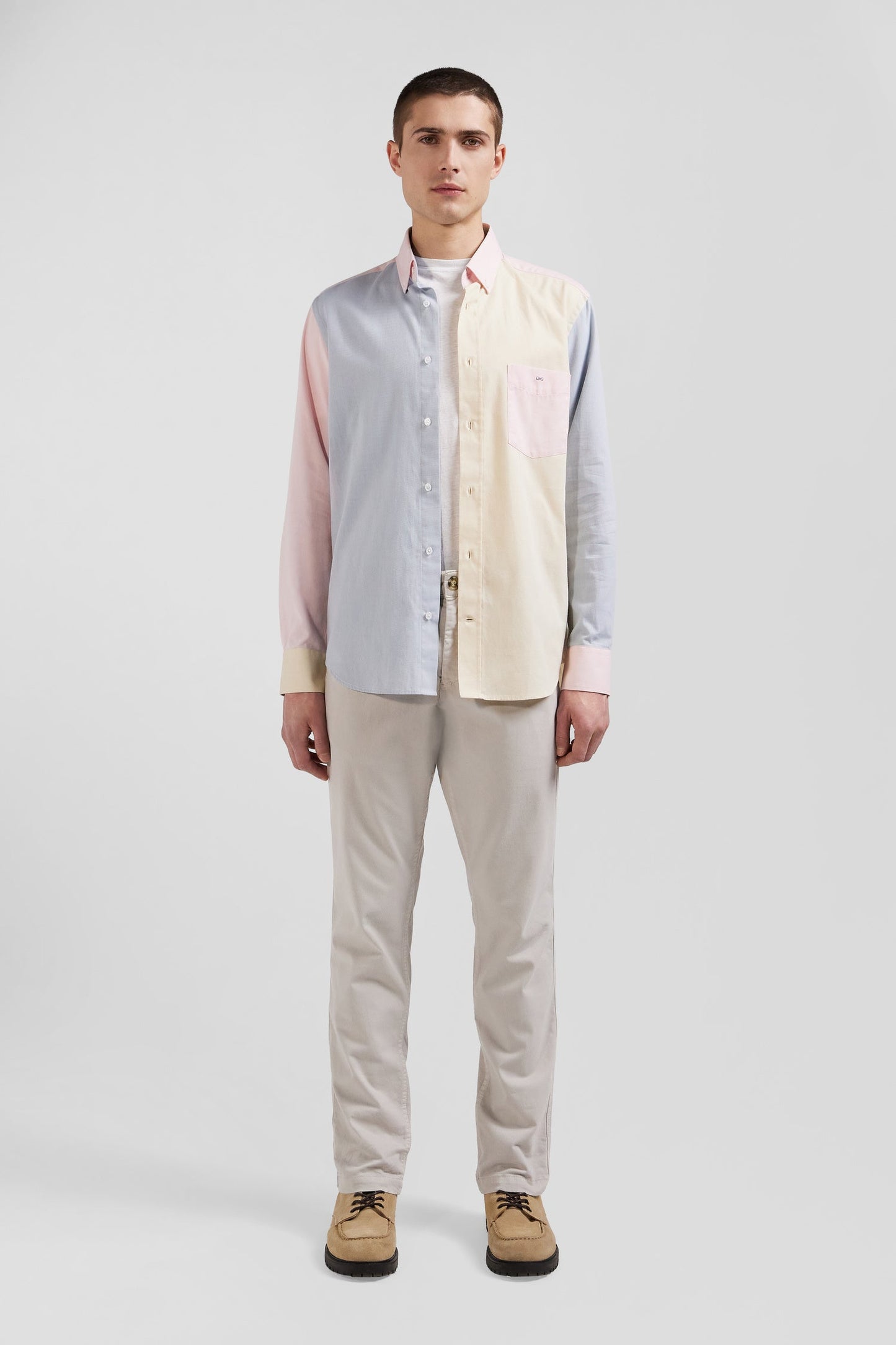 Chemise en coton tricolore ciel coupe Regular - Image 1