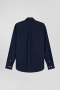 Regular plain navy blue cotton poplin shirt