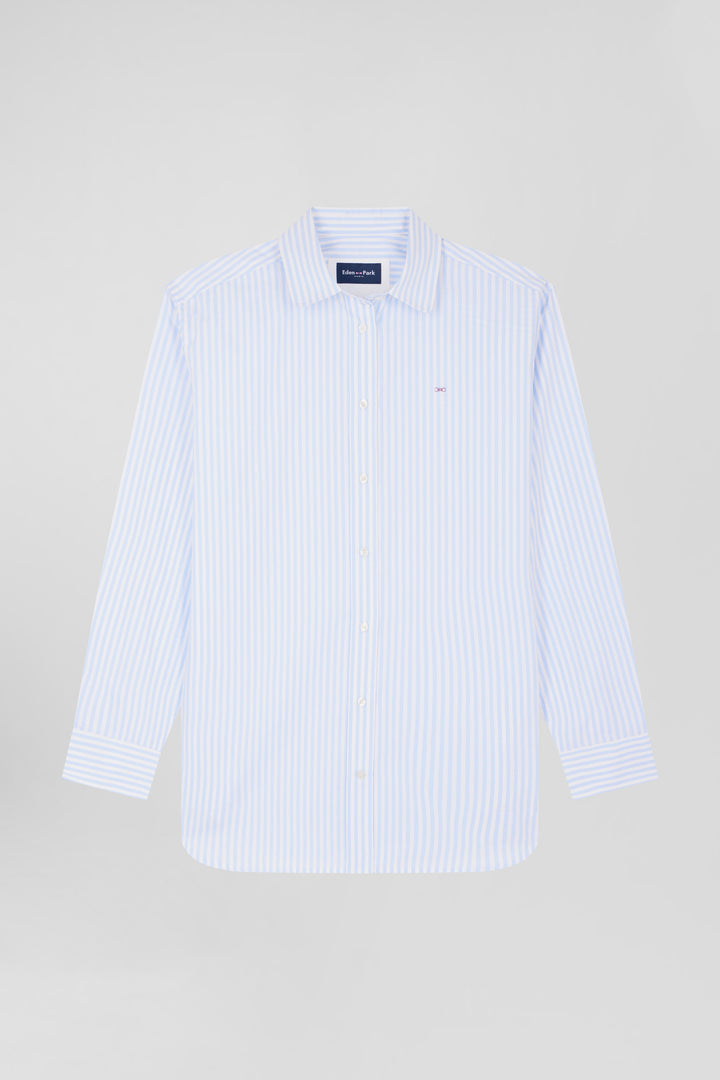 Relaxed sky blue striped cotton shirt