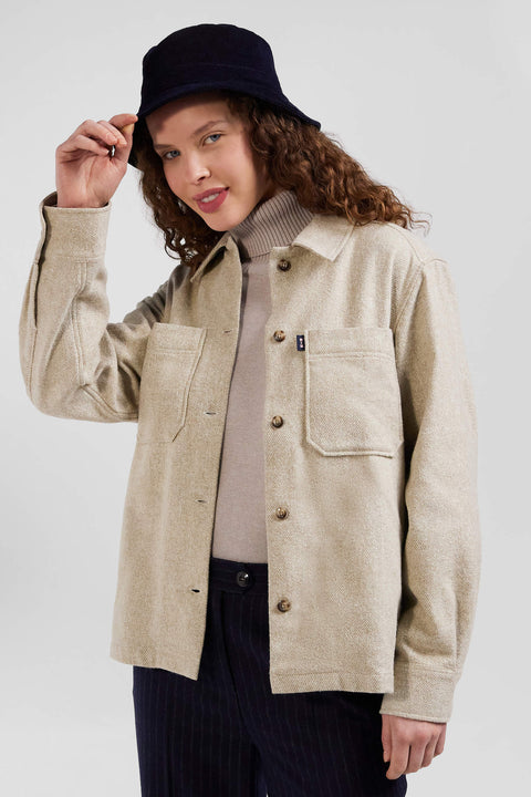 Relax beige mixed cotton overshirt with patch pockets - Image 3