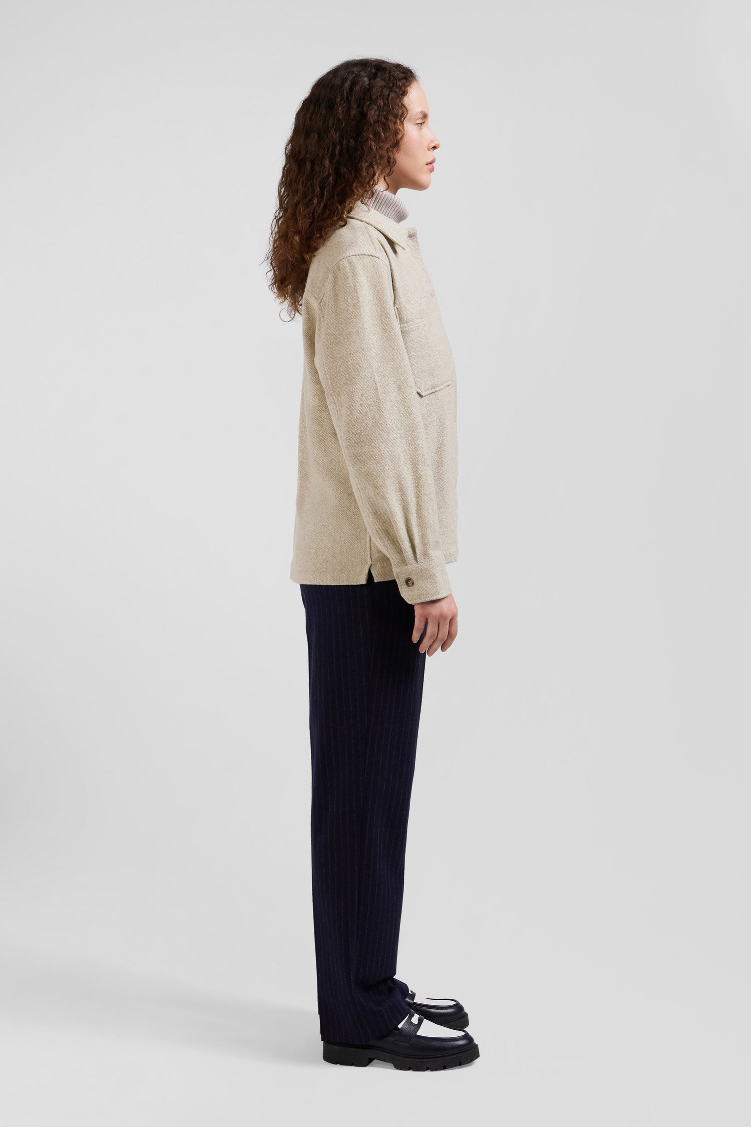 Relax beige mixed cotton overshirt with patch pockets