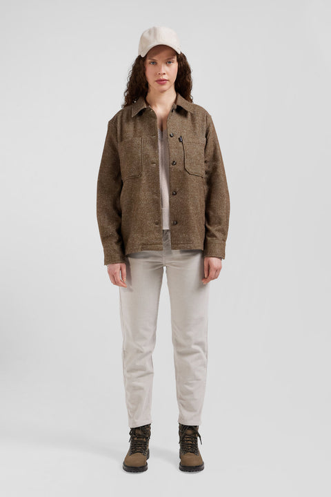 Relax brown mixed cotton overshirt with patch pockets - Image 1