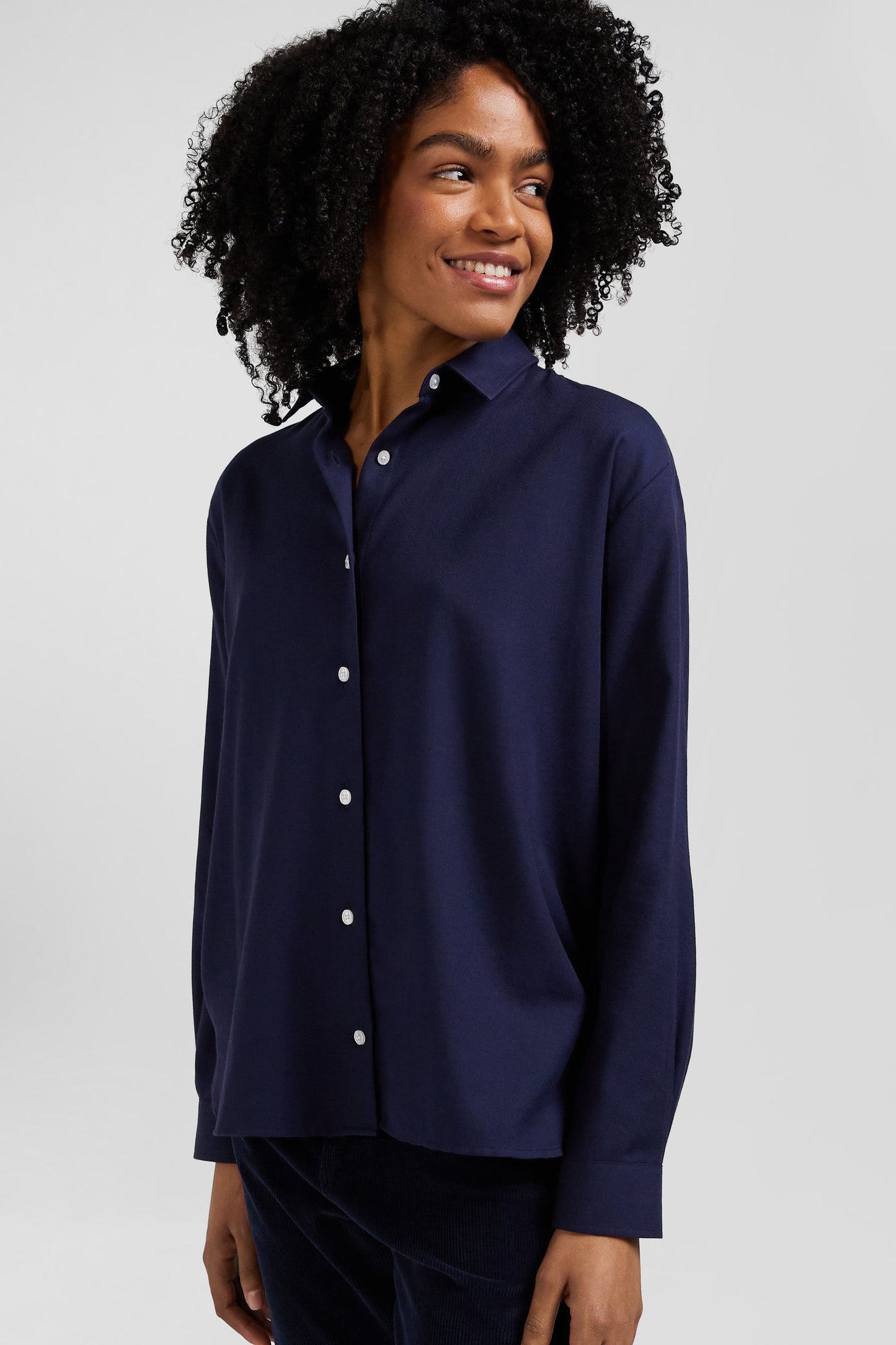 Oversize indigo cotton and cashmere shirt