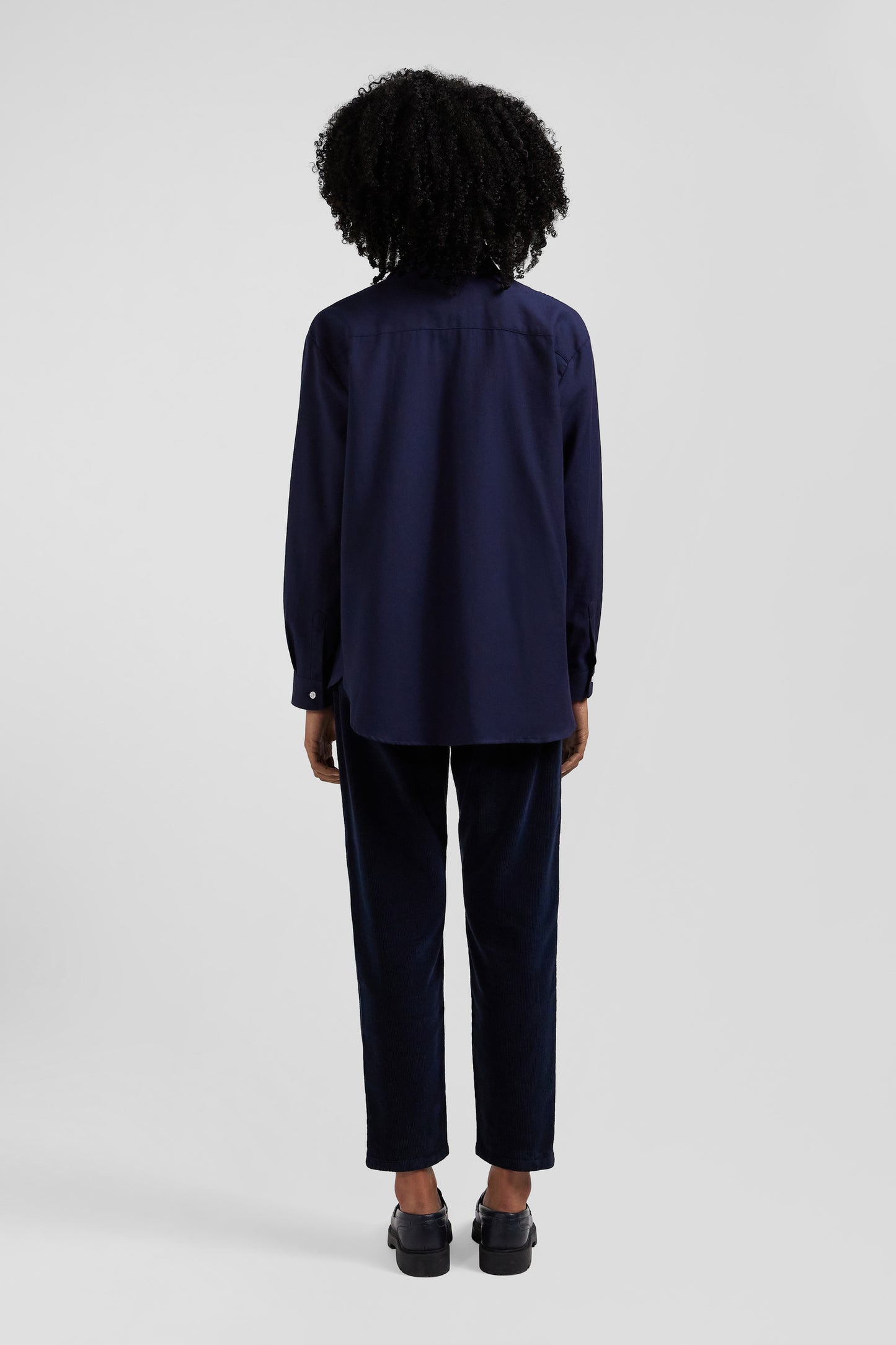 Oversize indigo cotton and cashmere shirt