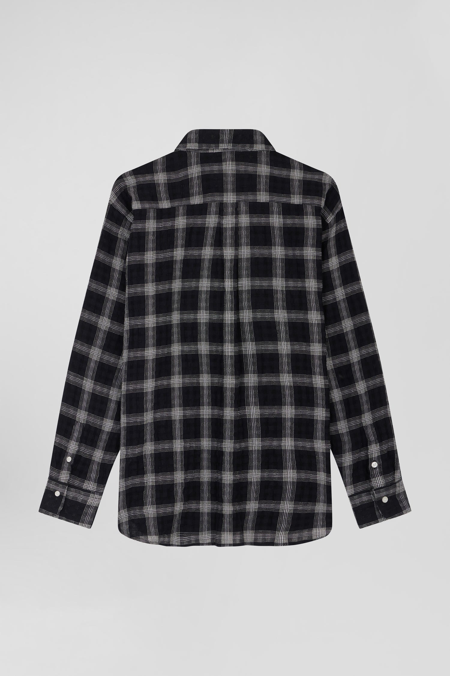 Relax black checked wool and cotton shirt