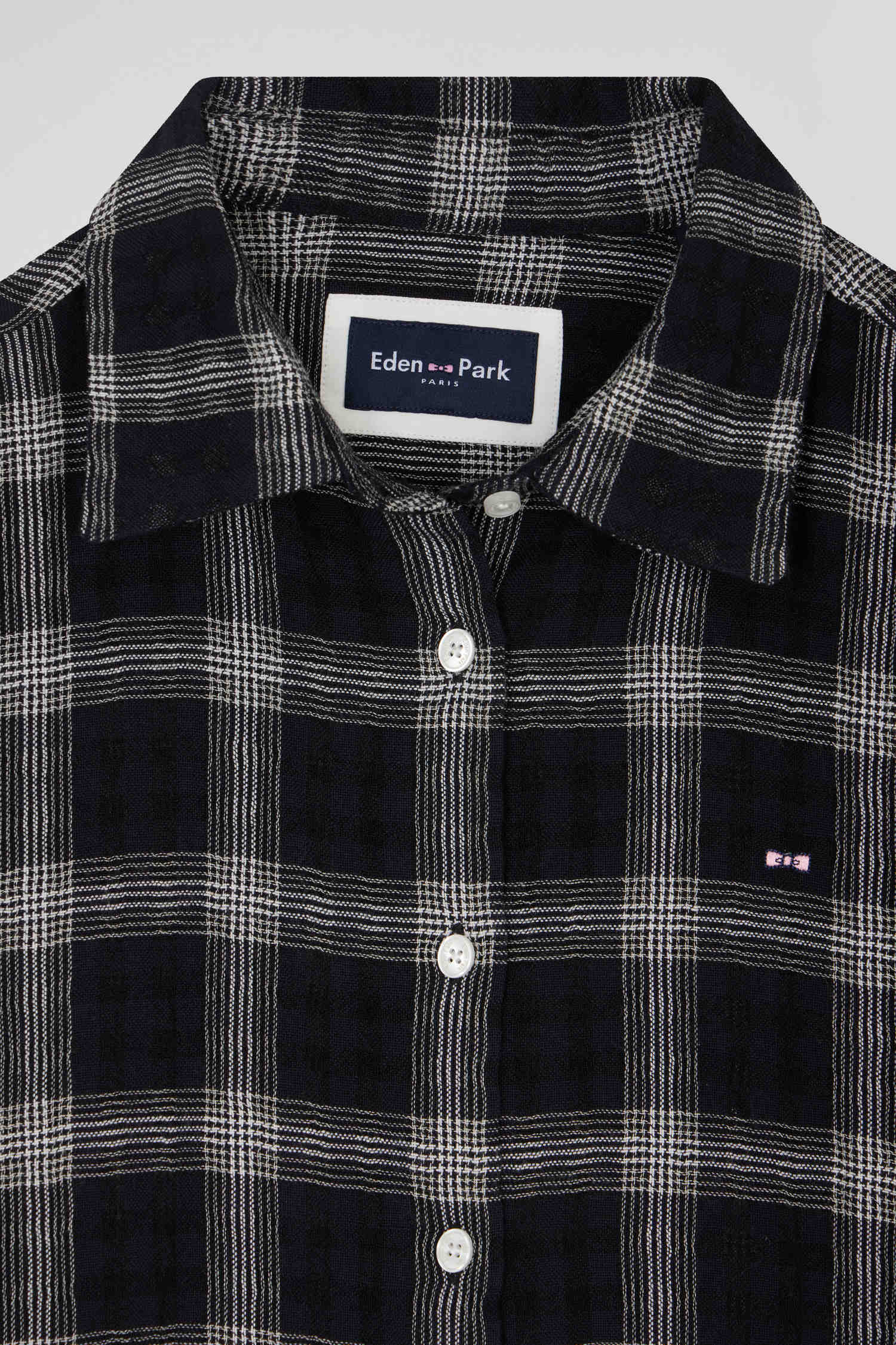 Relax black checked wool and cotton shirt