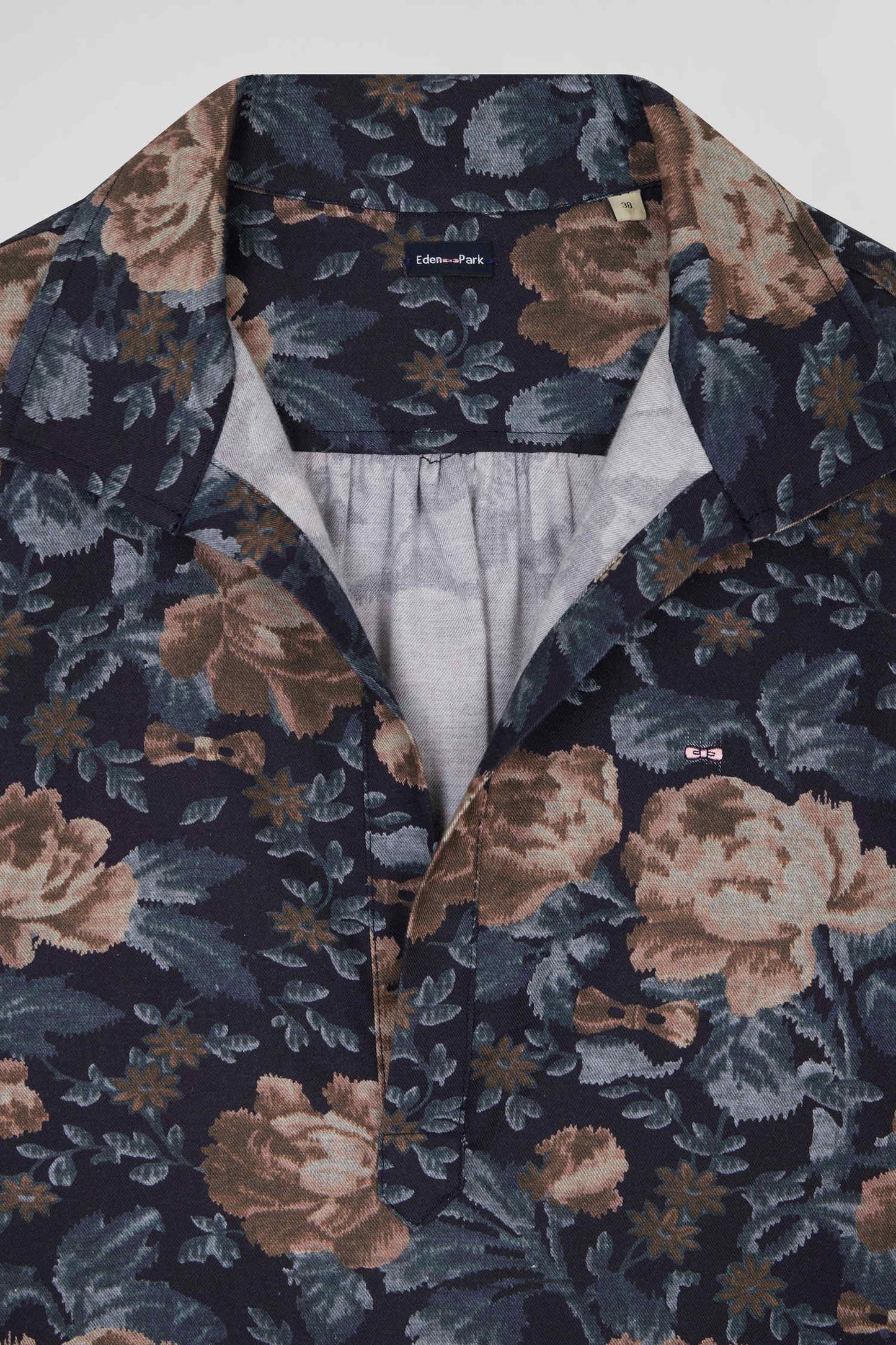 Relax navy blue floral print cotton flannel shirt