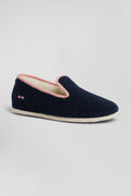 Navy blue felt and shearling slippers