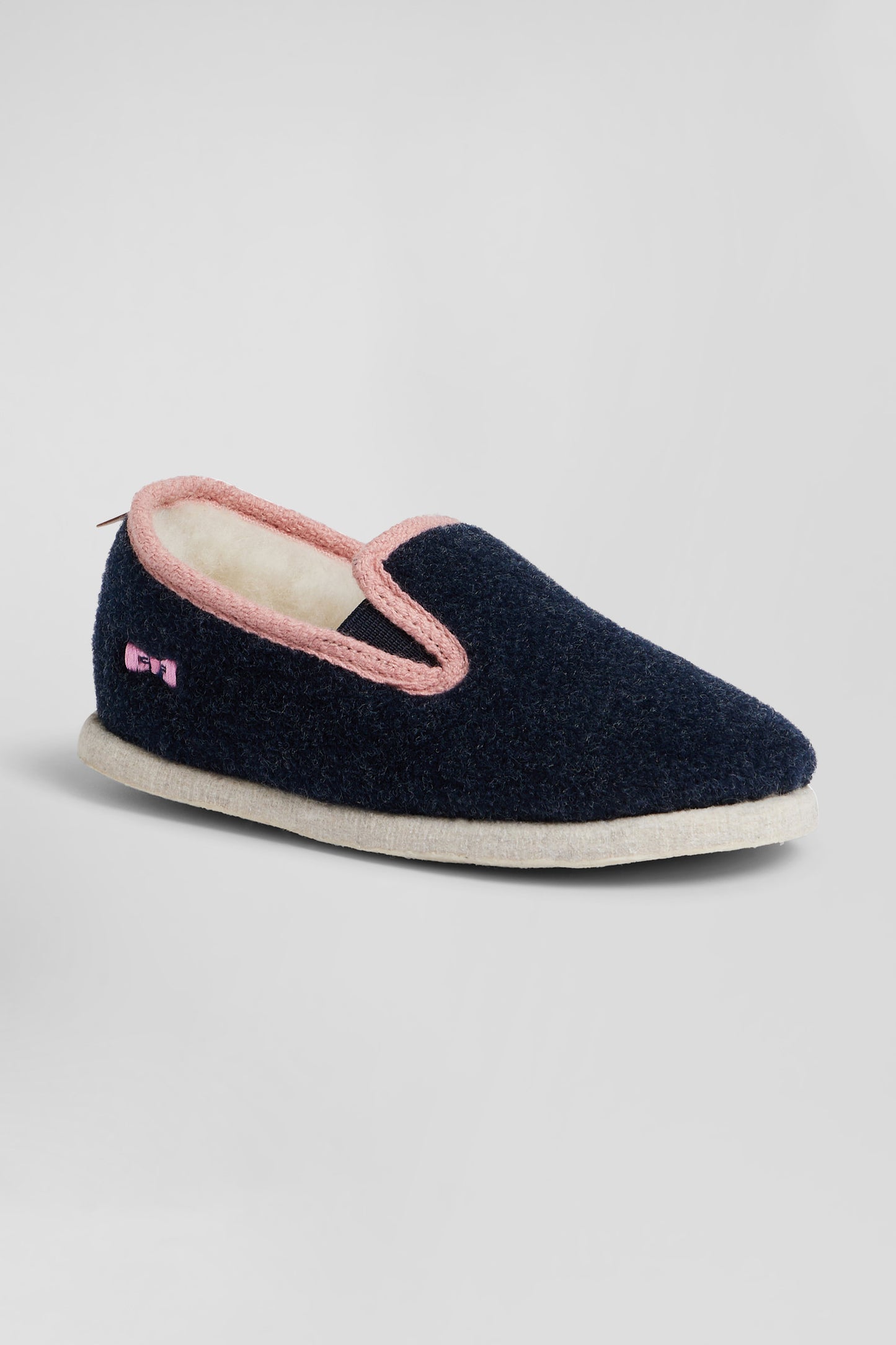 Kids navy blue felt and shearling slippers