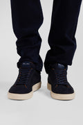 Navy blue grained leather low-top sneakers