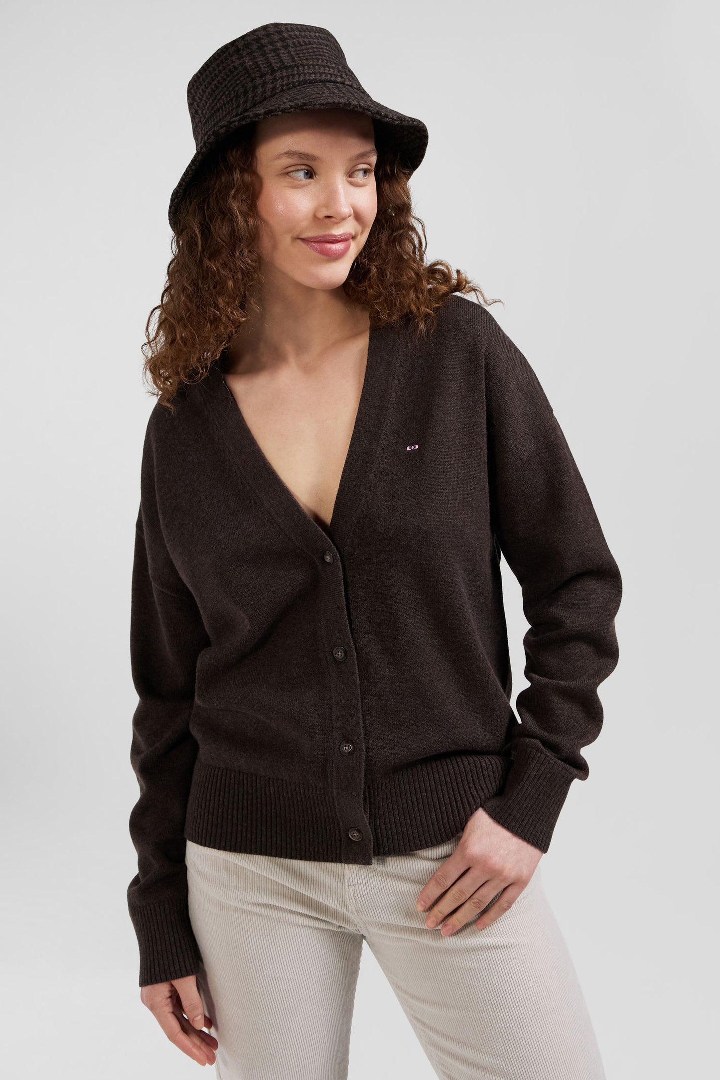 Relax brown blended wool and cotton cardigan