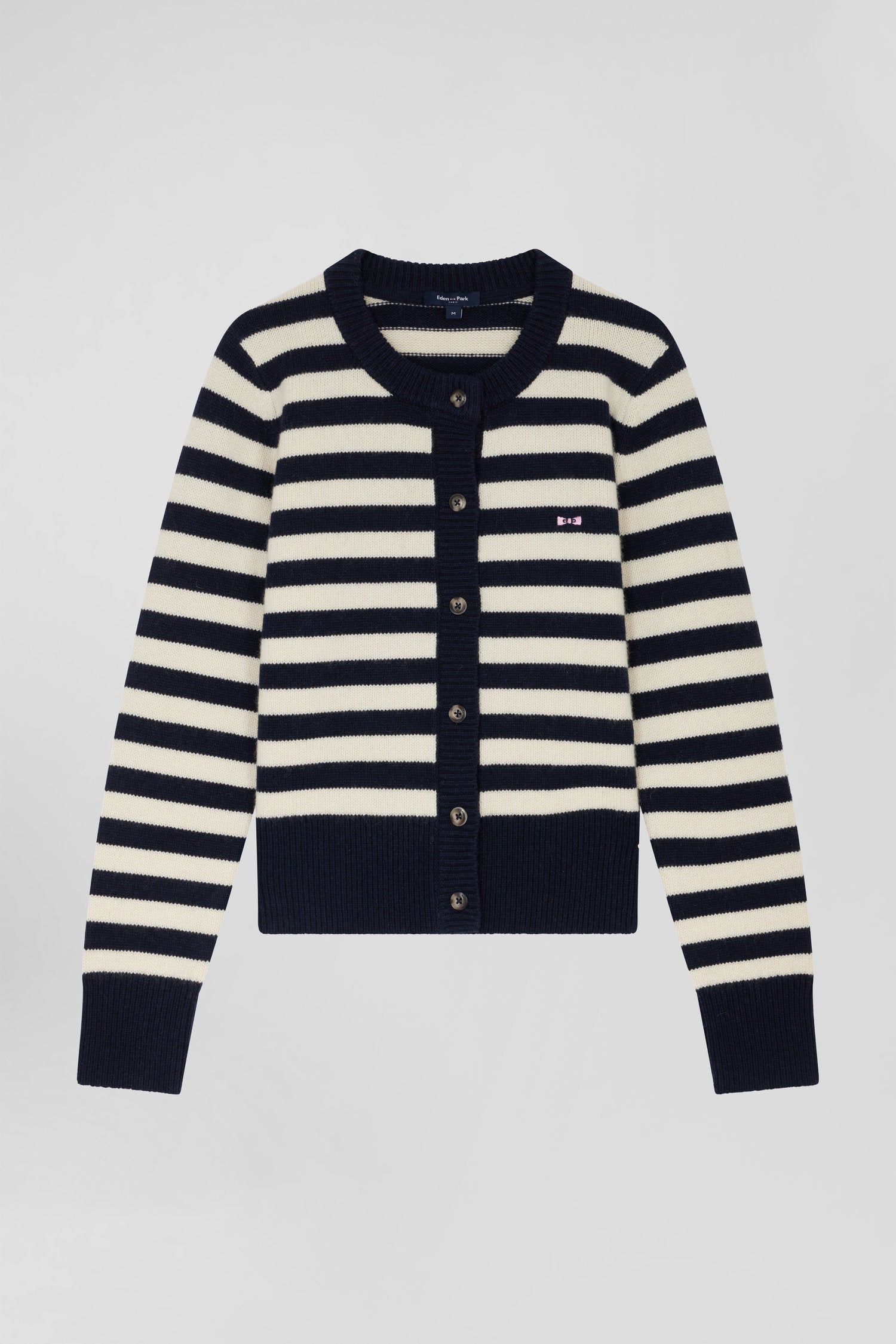 Regular navy blue and cashmere sailor striped cardigan