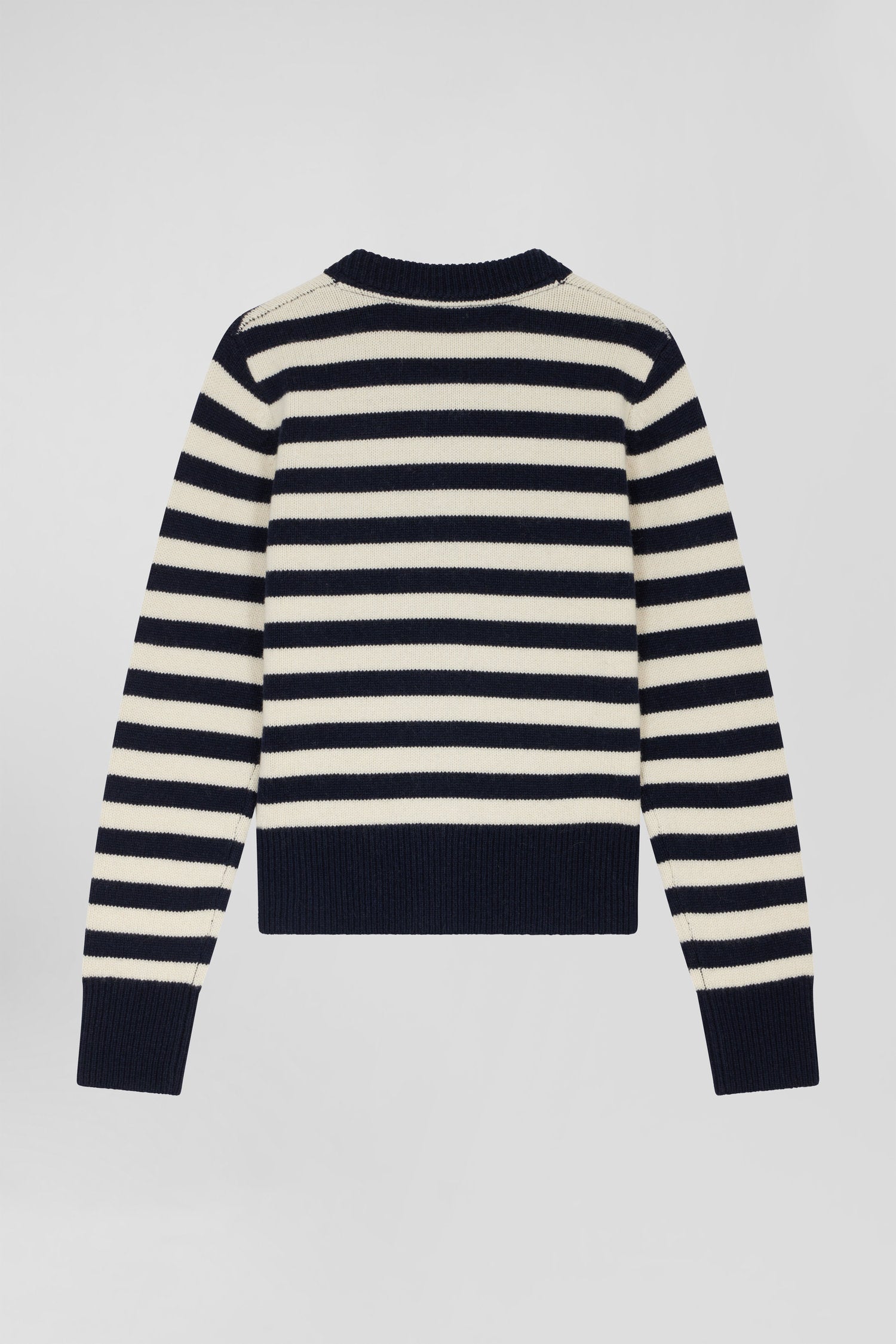 Regular navy blue and cashmere sailor striped cardigan