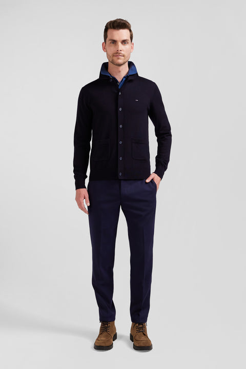 Regular navy blue merino wool cardigan - Image 1