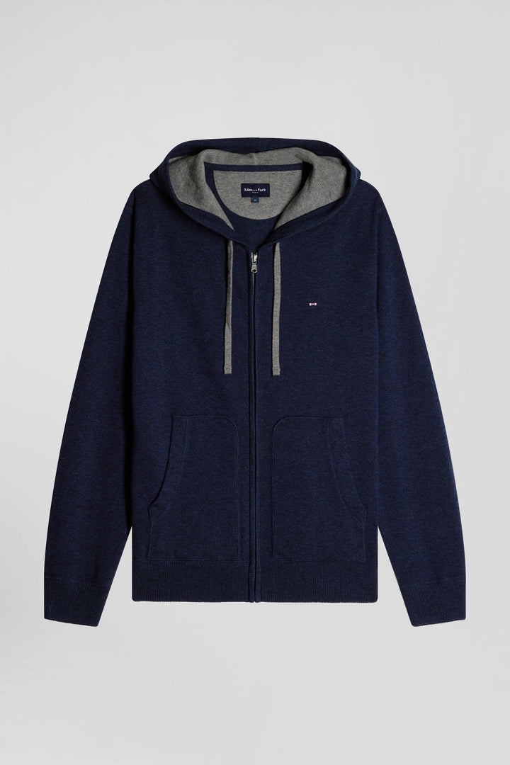 Sweatshirt zippé en maille laine et coton bleu marine coupe Regular alt view