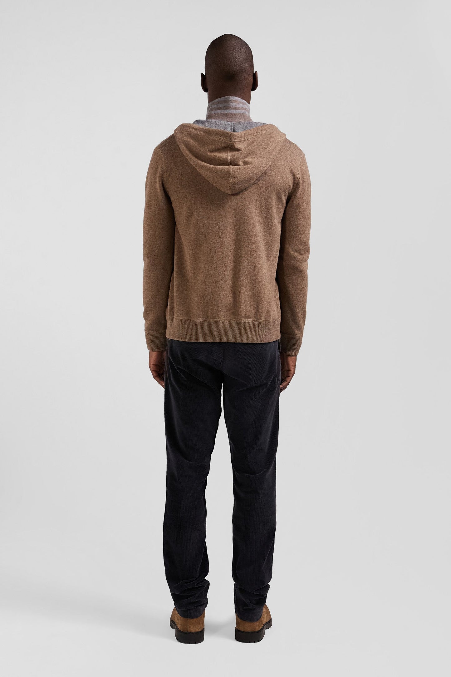 Sweatshirt zippé en maille laine et coton marron coupe Regular - Image 7