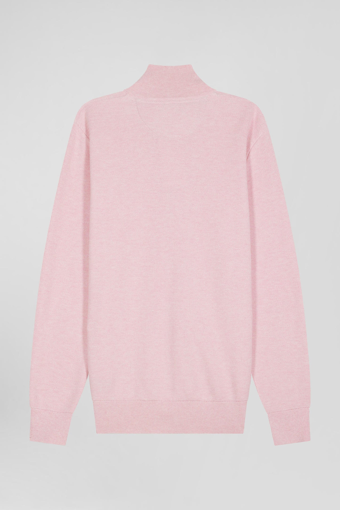 Regular plain pink cotton high collar zipped cardigan