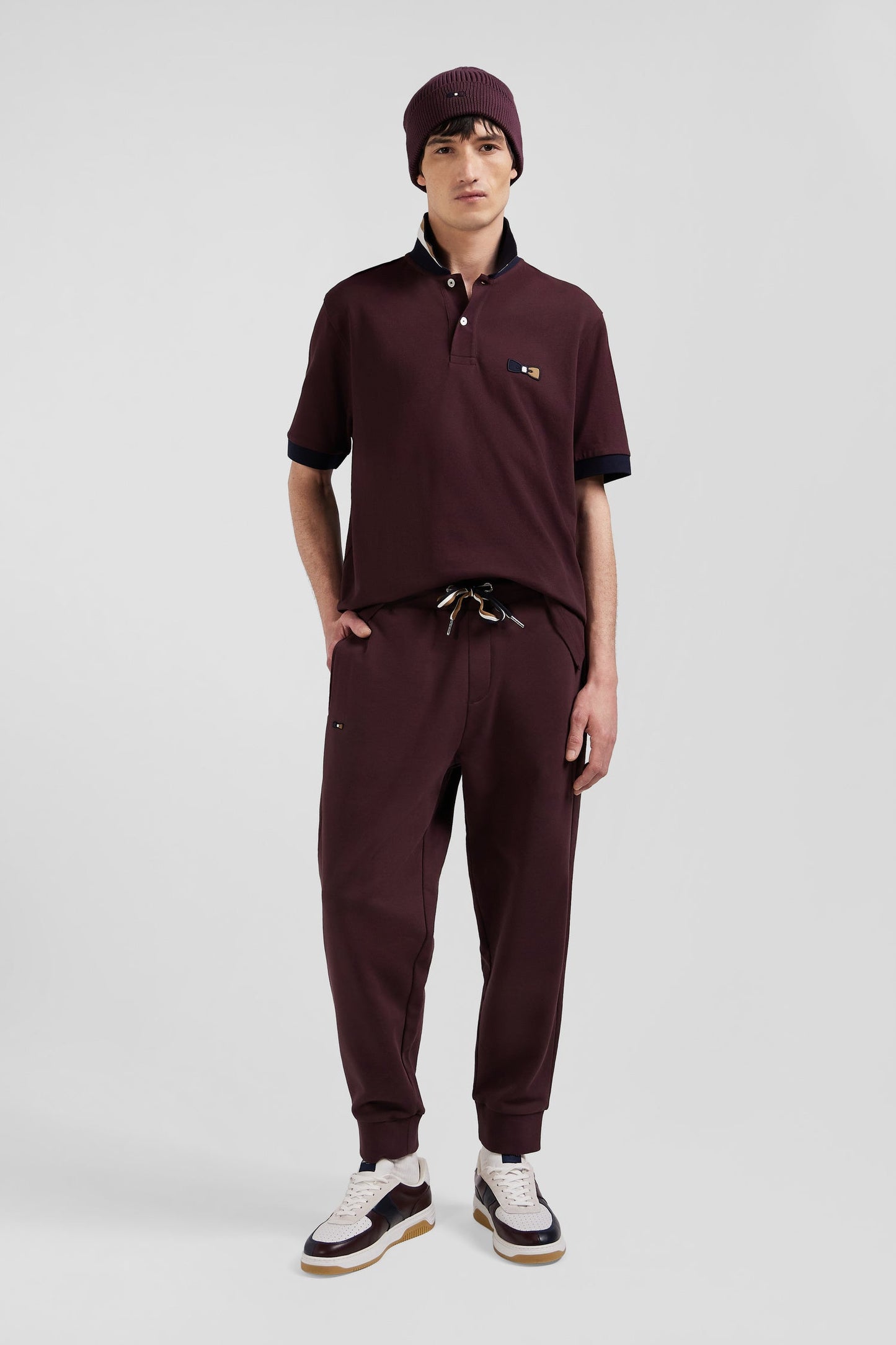 Pantalon jogging en molleton gratté bordeaux coupe Relaxed - Image 1