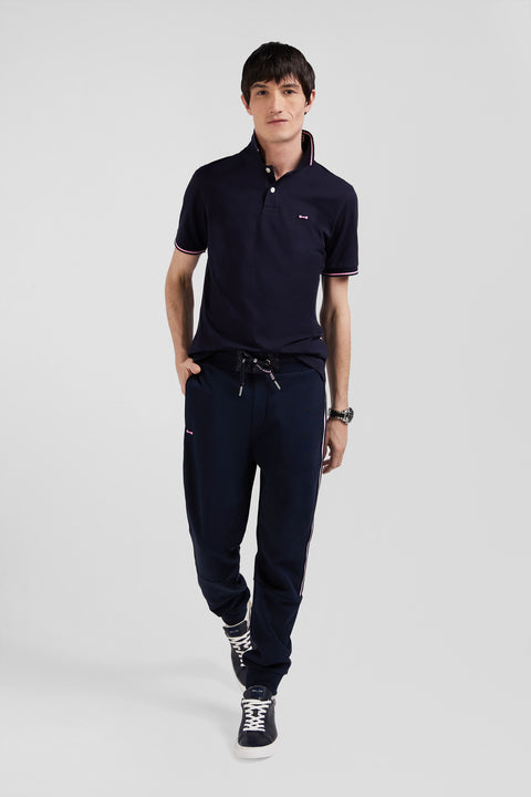 Regular navy blue mixed cotton jogging bottoms with striped trims - Image 3