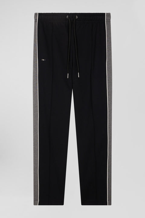 Regular black mixed cotton jogging bottoms with leg piping - Image 2