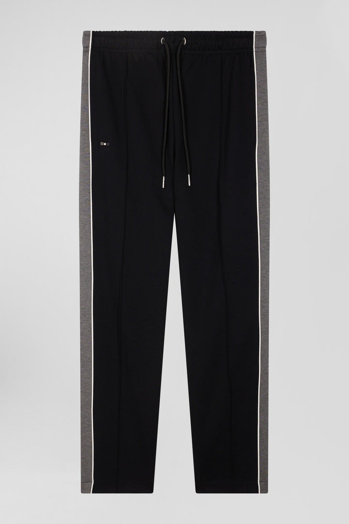 Pantalon jogging en coton mélangé noir coupe Regular passepoil jambes alt view