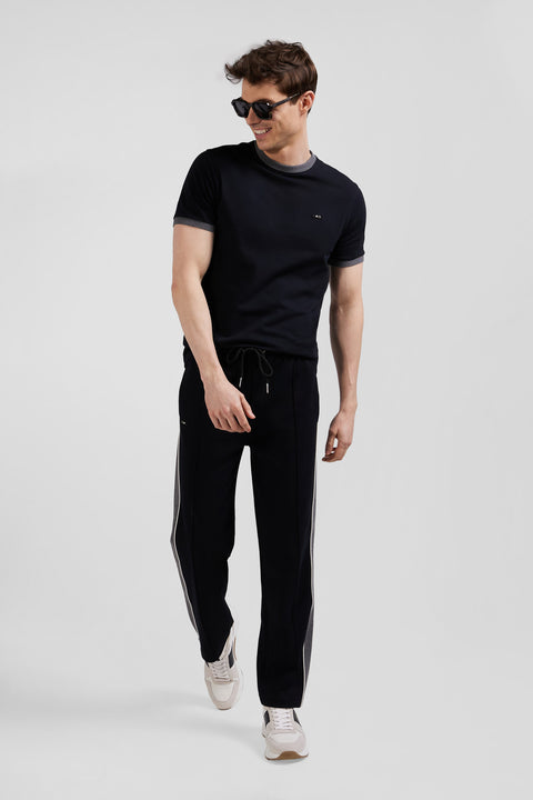 Regular black mixed cotton jogging bottoms with leg piping - Image 3