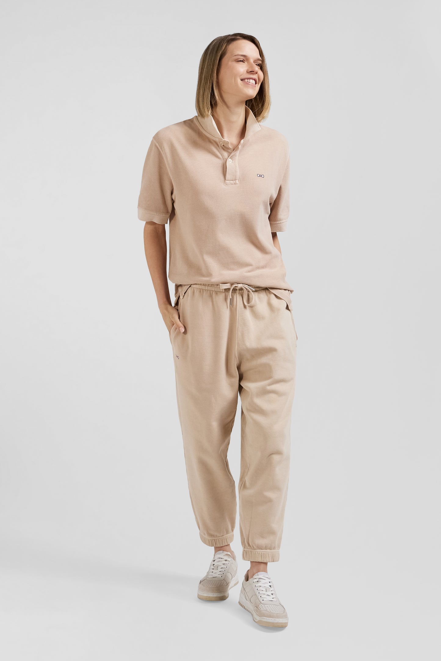 Jogging unisexe en molleton coton beige surteint coupe Relaxed - Image 5