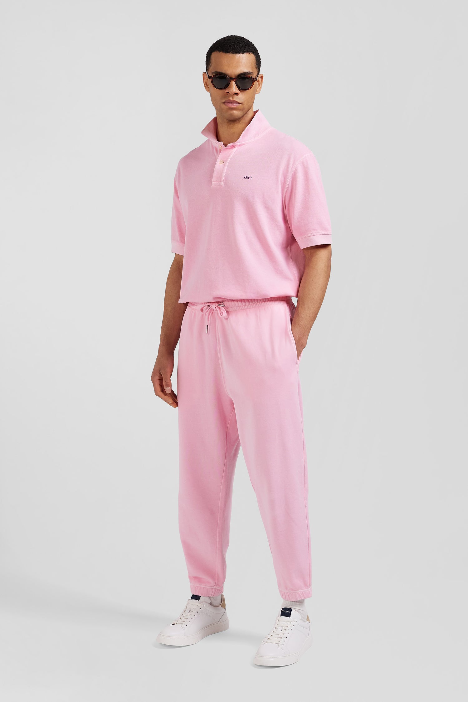 Jogging unisexe en molleton coton rose surteint coupe Relaxed