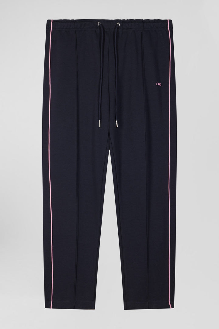 Pantalon jogging en coton mélangé bleu marine coupe Regular passepoil rose alt view