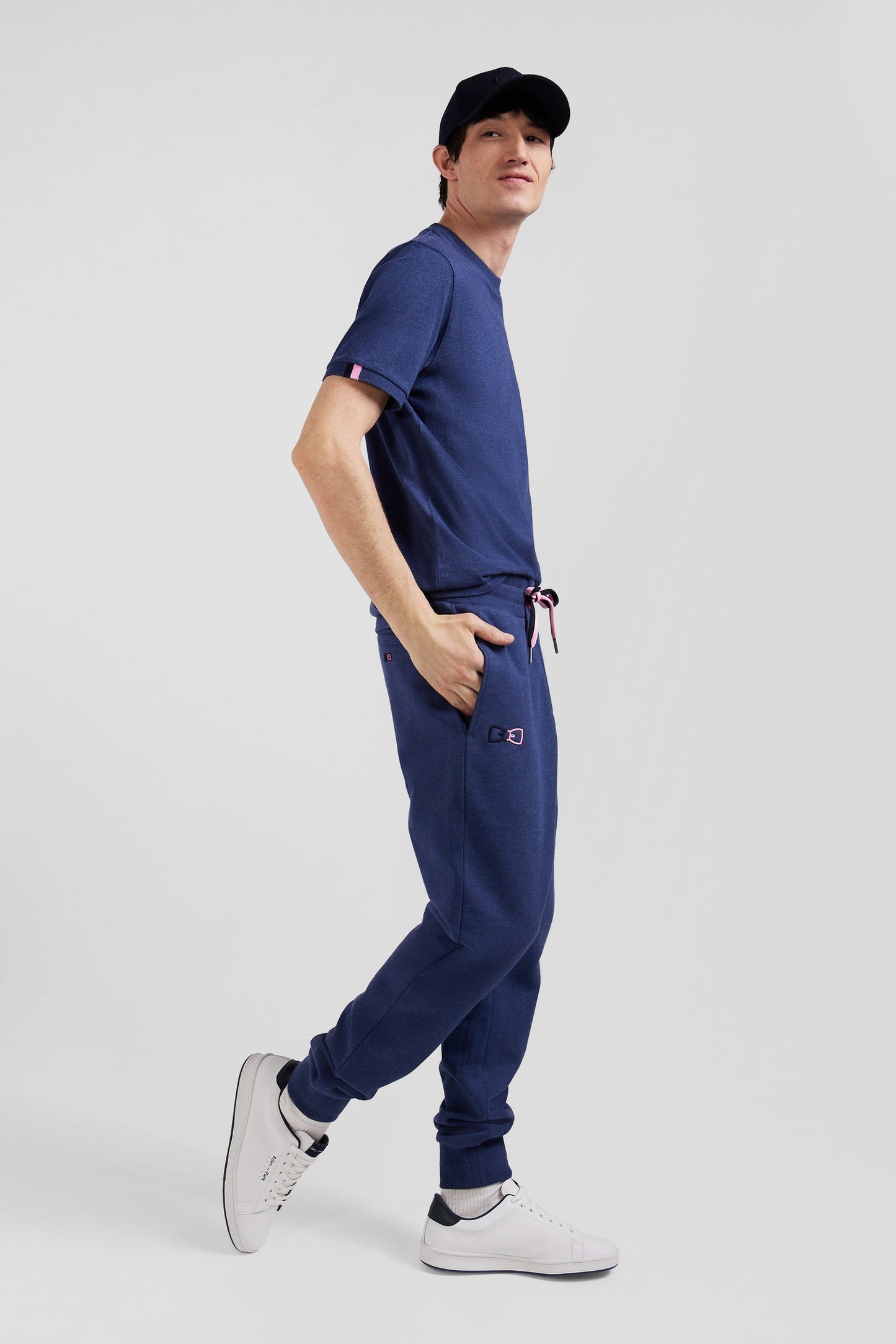 Pantalon jogging en molleton coton gratté bleu marine coupe Regular - Image 3