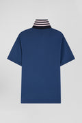 Regular dark blue cotton rugby shirt with contrasted collar