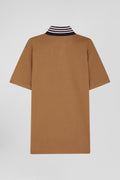 Regular camel cotton rugby shirt with contrasted collar