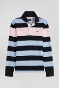 Regular sky blue long-sleeved striped cotton rugby shirt