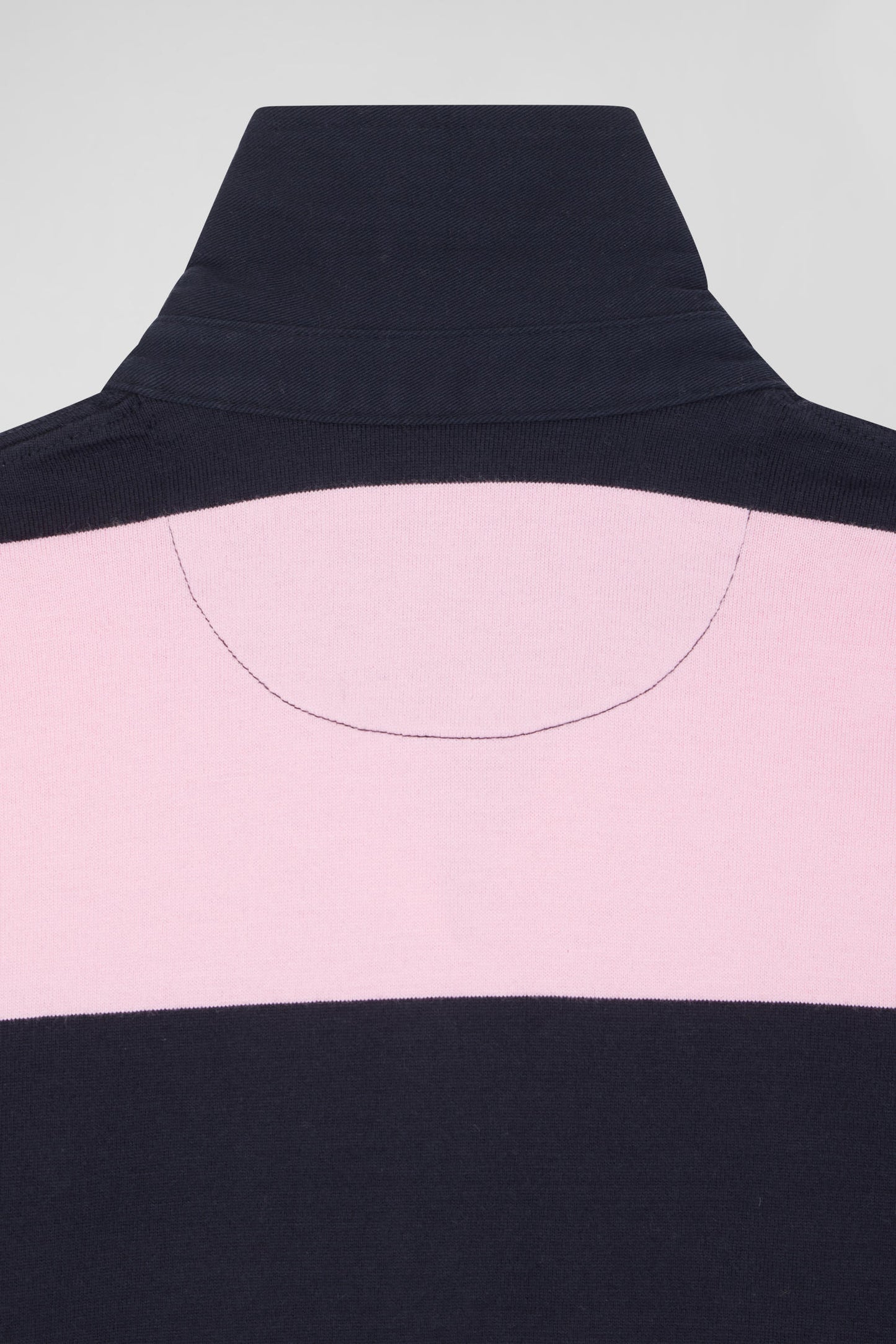 Relaxed navy and pink striped long-sleeved cotton rugby shirt