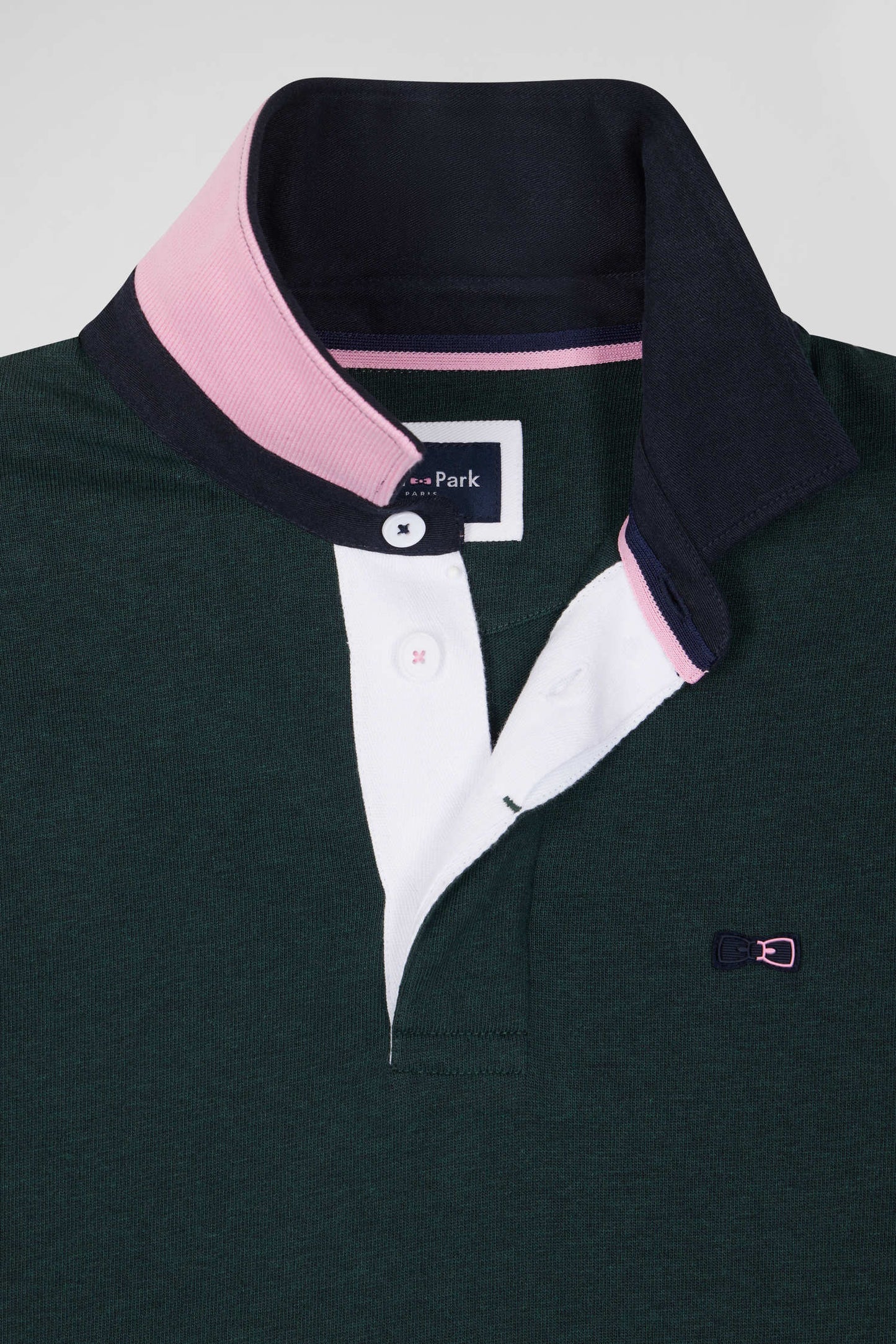 Regular green long-sleeved cotton rugby shirt with bow tie details