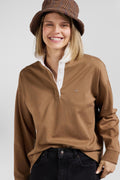 Relaxed camel long-sleeved cotton rugby shirt