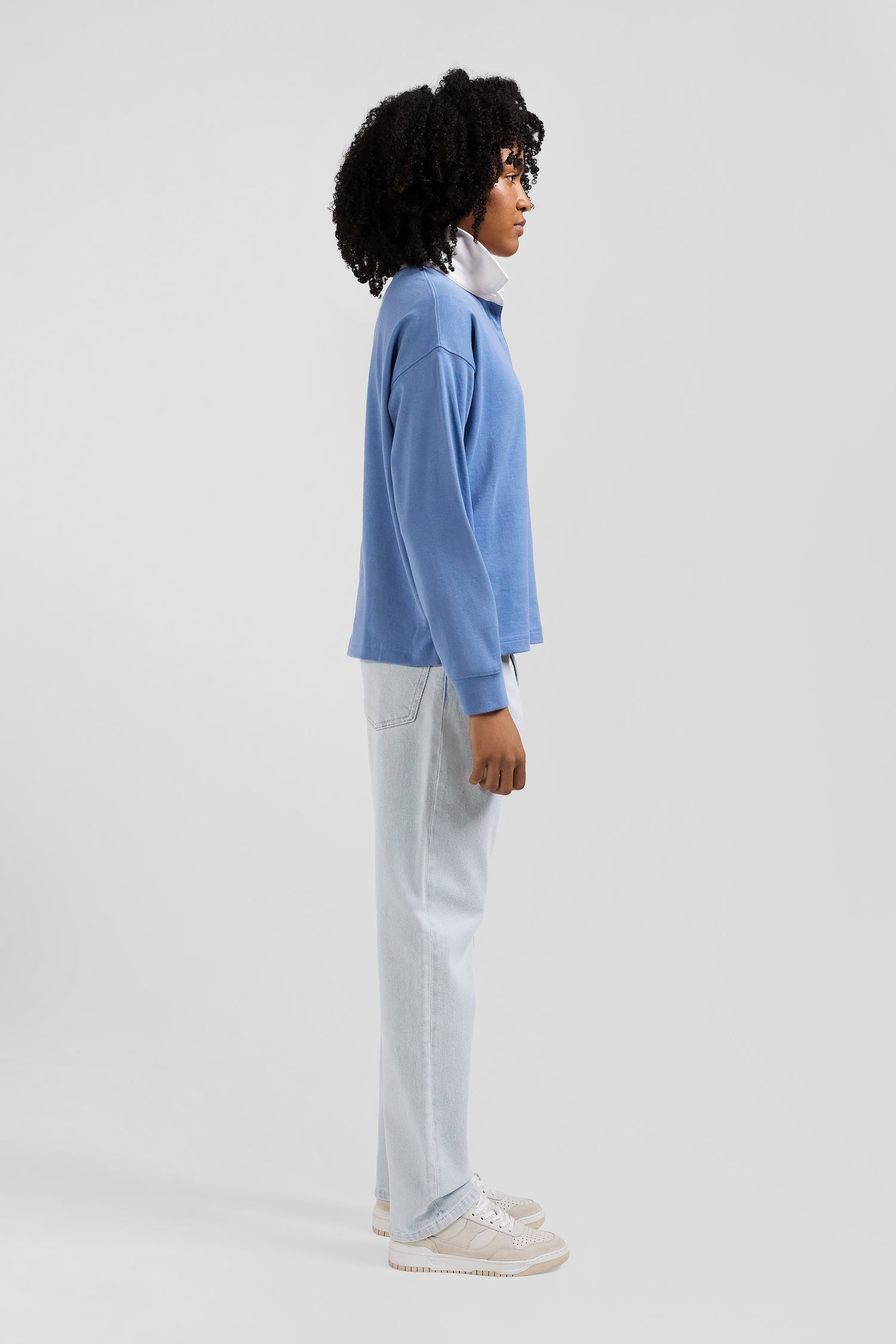 Relaxed blue long-sleeved cotton rugby shirt