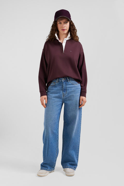 Relaxed burgundy long-sleeved cotton rugby shirt - Image 1