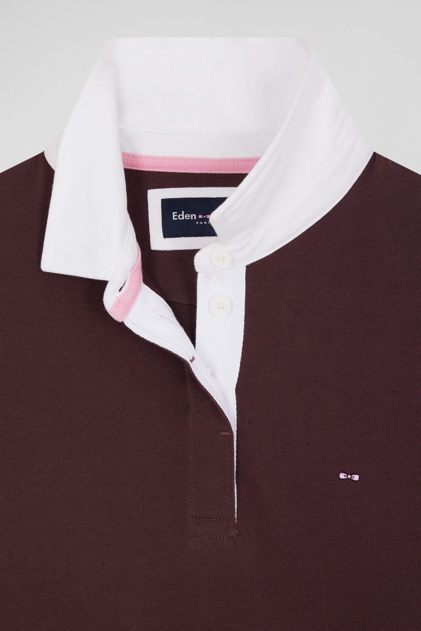 Relaxed burgundy long-sleeved cotton rugby shirt