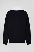 Relaxed navy blue long-sleeved cotton rugby shirt