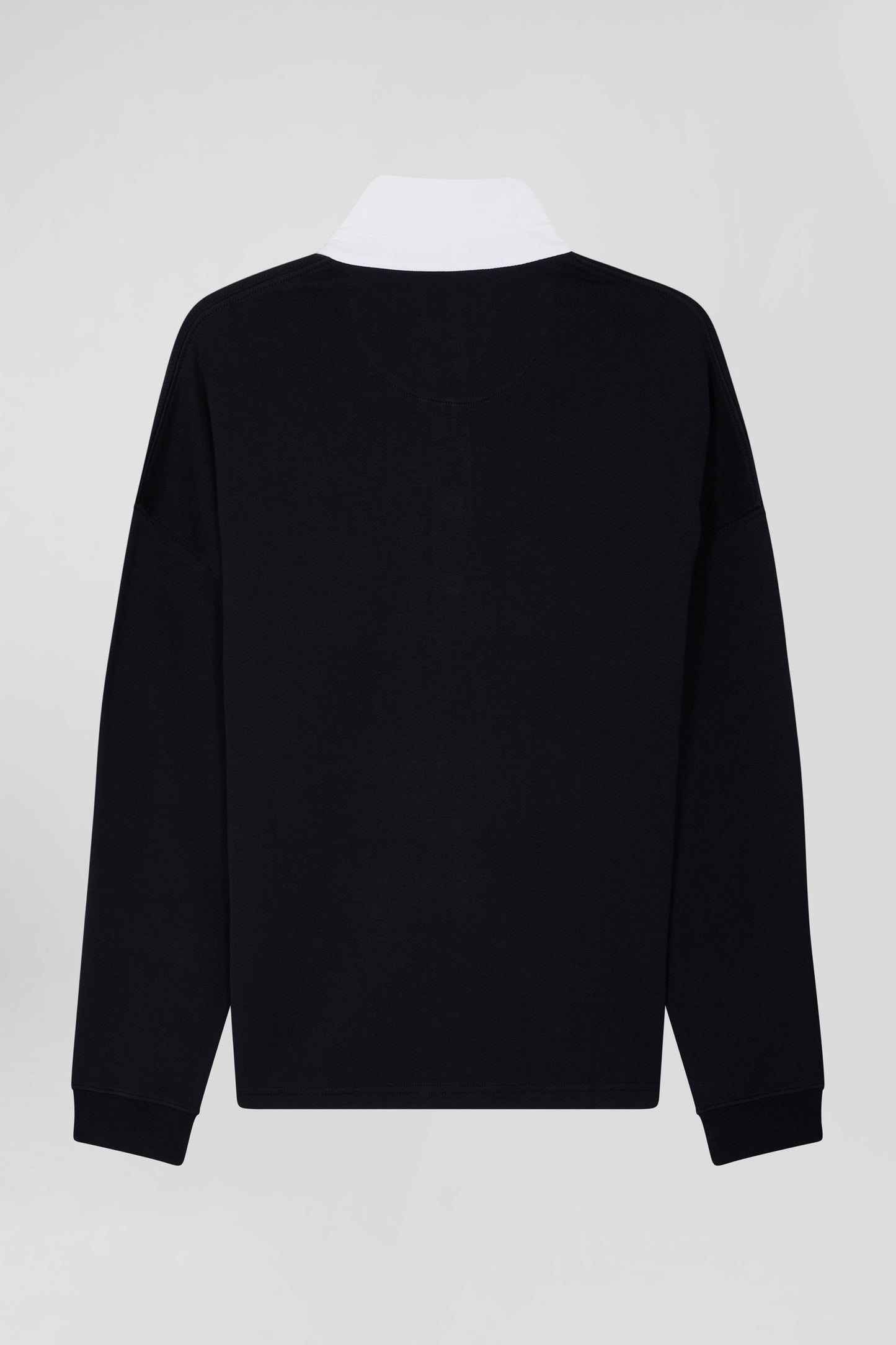 Relaxed navy blue long-sleeved cotton rugby shirt