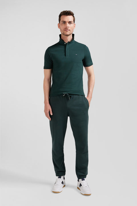 Slim green short-sleeved cotton piqué polo shirt - Image 1
