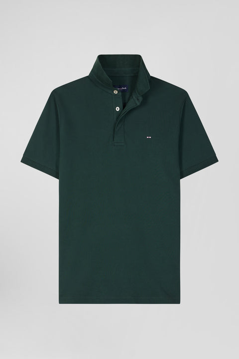 Slim green short-sleeved cotton piqué polo shirt - Image 2